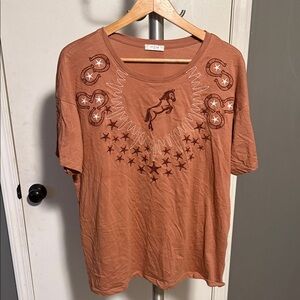Women's Embroidered Brown Tee